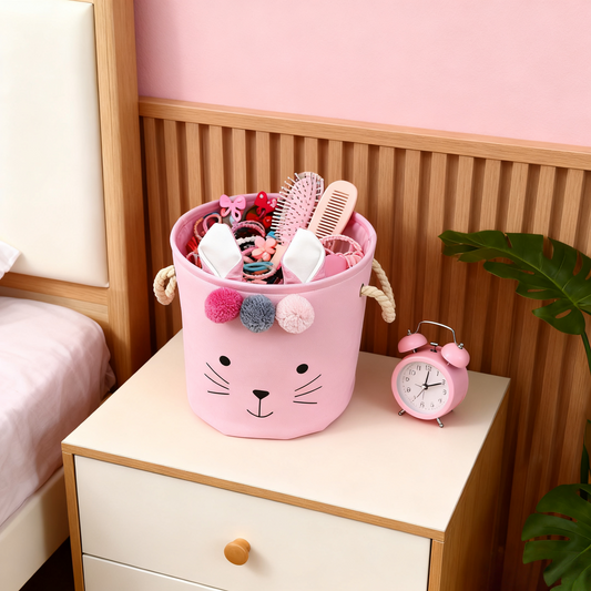 Cute Bunny Design White Canvas Storage Bin - Rope Handle Organizer for Kids' Clothes, Toys & Nursery