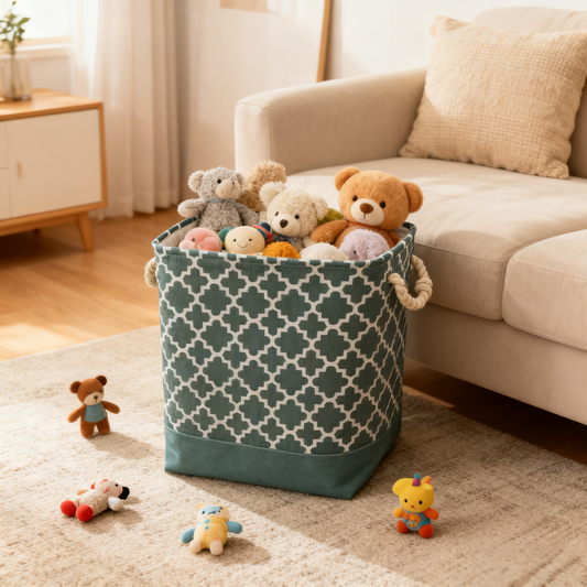 Teal Geometric Pattern Canvas Storage Bin with Rope Handles - Organizer for Kids' Toys, Bedding & Laundry