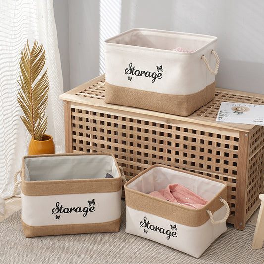 Linen & Canvas Storage Basket with Rope Handles - Butterfly "Storage" Printed Organizer Bin for Toys, Clothes & Home Organization