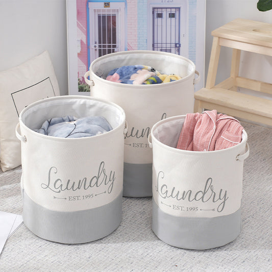 Beige & Gray Canvas Laundry Hamper - "Laundry " Printed Organizer Bin for Dirty Clothes, Toys & Home Storage