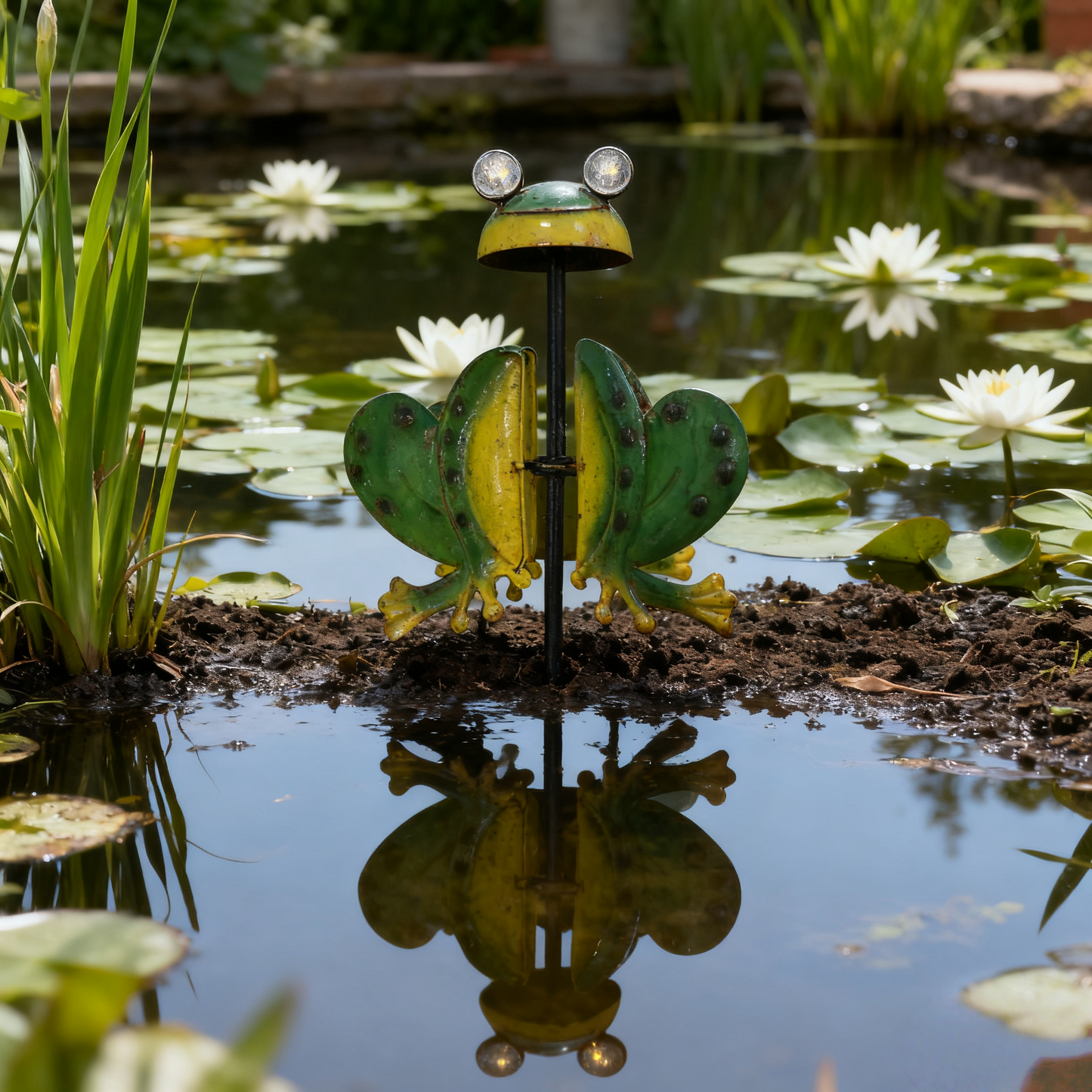 Solar-Powered Metal Frog Garden Stake with Warm LED Lights - Outdoor Iron Art Decor for Garden Landscaping, Auto-Charging Night Light Ornament