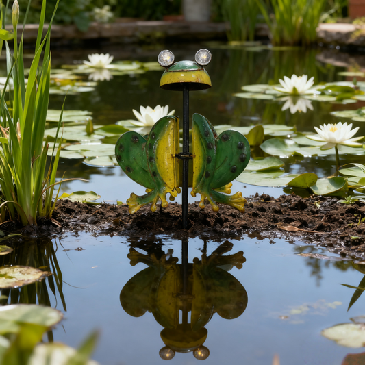 Solar-Powered Metal Frog Garden Stake with Warm LED Lights - Outdoor Iron Art Decor for Garden Landscaping, Auto-Charging Night Light Ornament