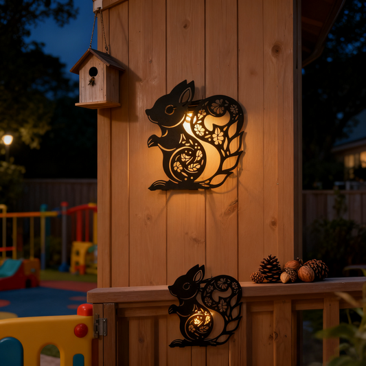 Solar-Powered Metal Squirrel Garden Stake with Warm LED Light - Outdoor Iron Art Decor for Garden Landscaping, Auto-Charging Night Light Ornament