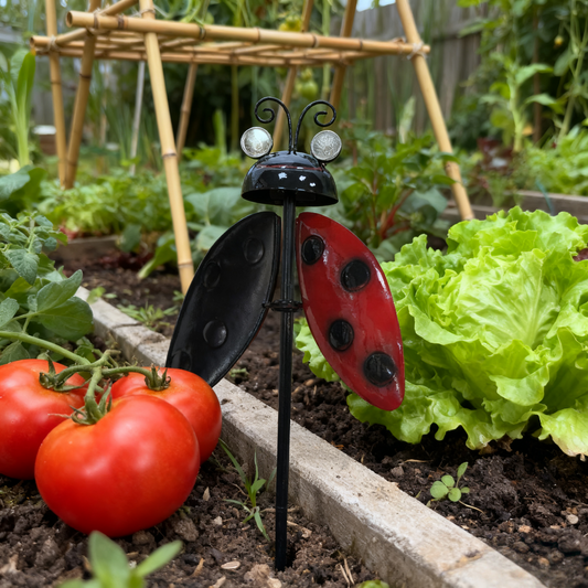 Solar-Powered Metal Ladybug Garden Stake with Warm LED Lights - Outdoor Iron Art Decor for Garden Landscaping, Auto-Charging Night Light Ornament