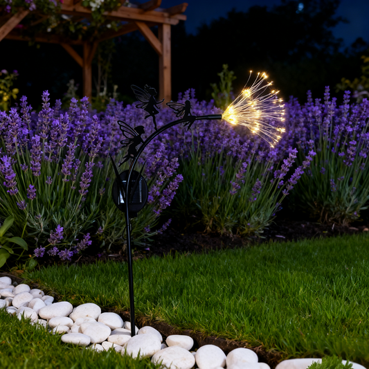 Solar-Powered Metal Fairy & Dandelion Garden Stake with Warm LED Lights - Outdoor Iron Art Decor for Garden Landscaping, Auto-Charging Night Light Ornament