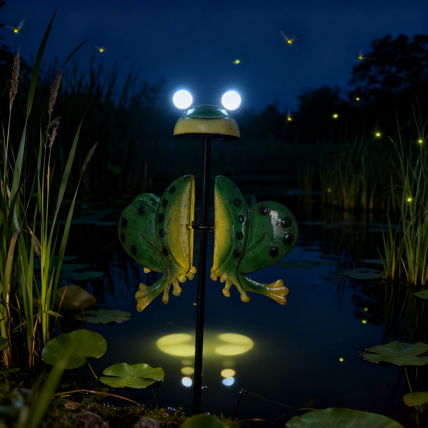 Solar-Powered Metal Frog Garden Stake with Warm LED Lights - Outdoor Iron Art Decor for Garden Landscaping, Auto-Charging Night Light Ornament